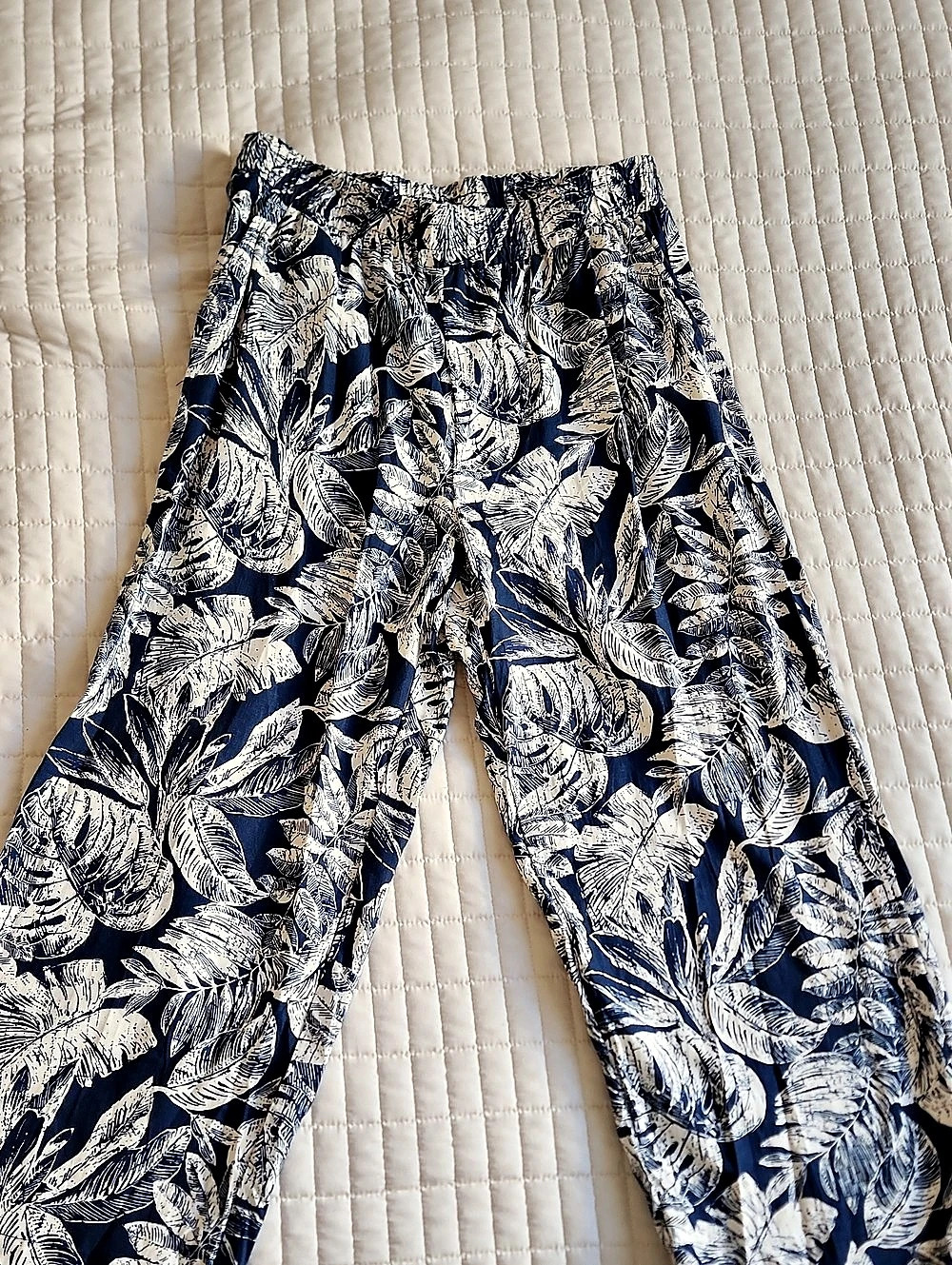 Pour Moi Floral Wide Leg Pants in Blue & White